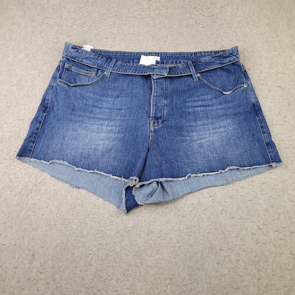 Good American NWT The Cut-Off Fold Over Waist Shorts‎ Women's Size 16 Denim NEW